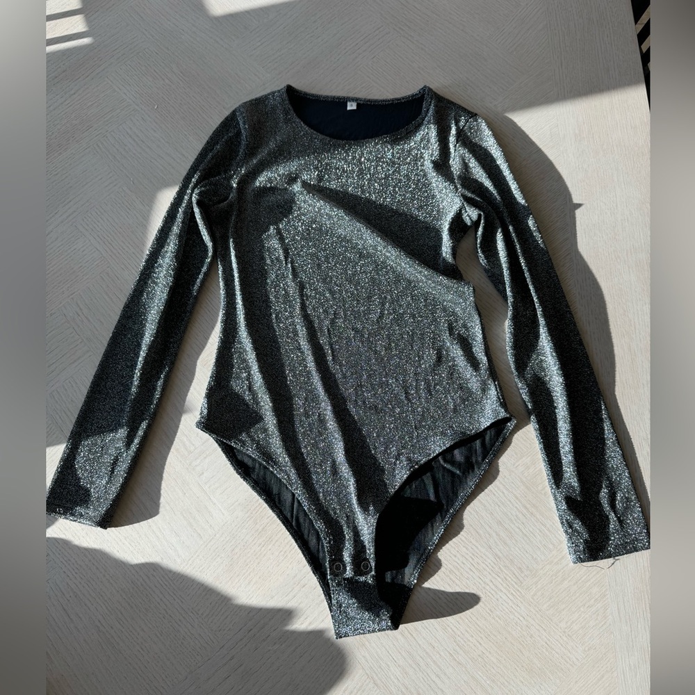 Black glitter long sleeve body suit